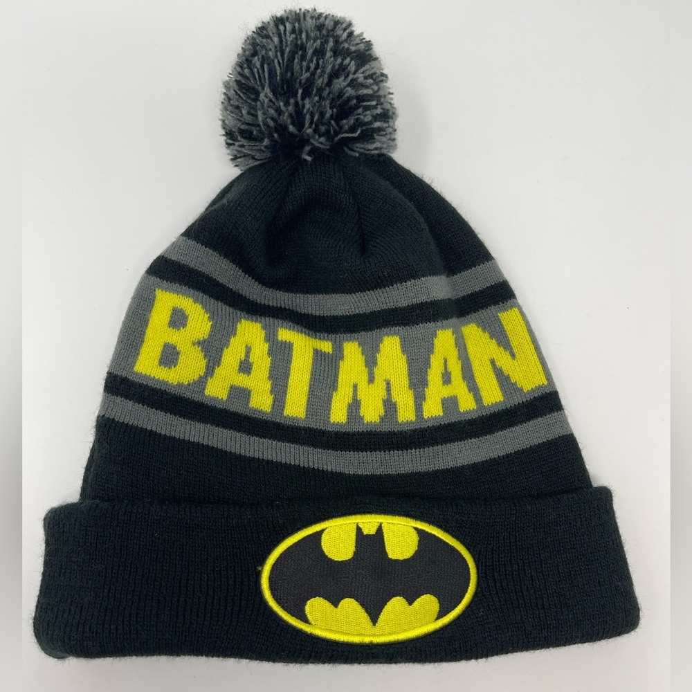 BATMAN: Beanie Hat with PomPom, Black/Yellow/Gray